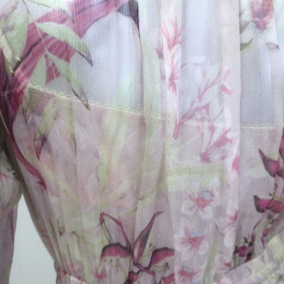 Zimmermann Winsome Tiered Midi Dress Light Pink Floral Crinkled Chiffon Size 1 - Picture 6 of 9
